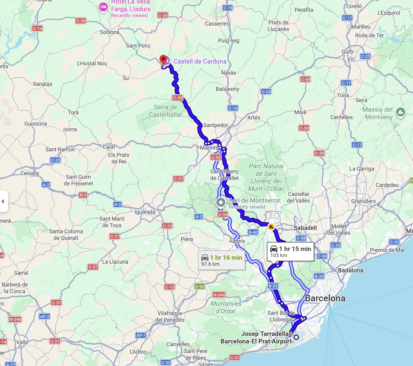 Google Maps Route: BCN to Cardona