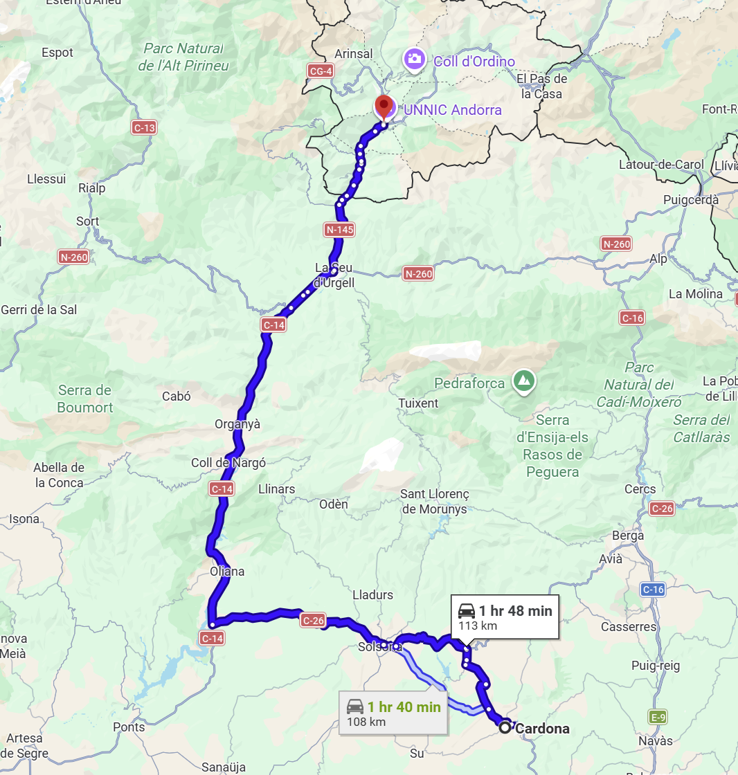 Google Maps Route: Cardona to Andorra