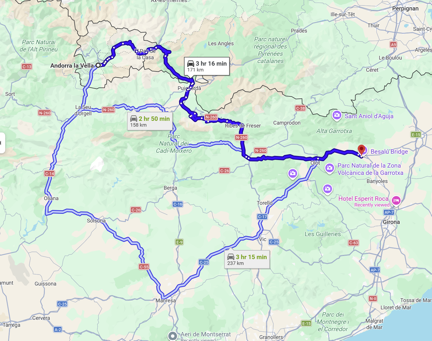 Google Maps Route: Andorra to Besalú