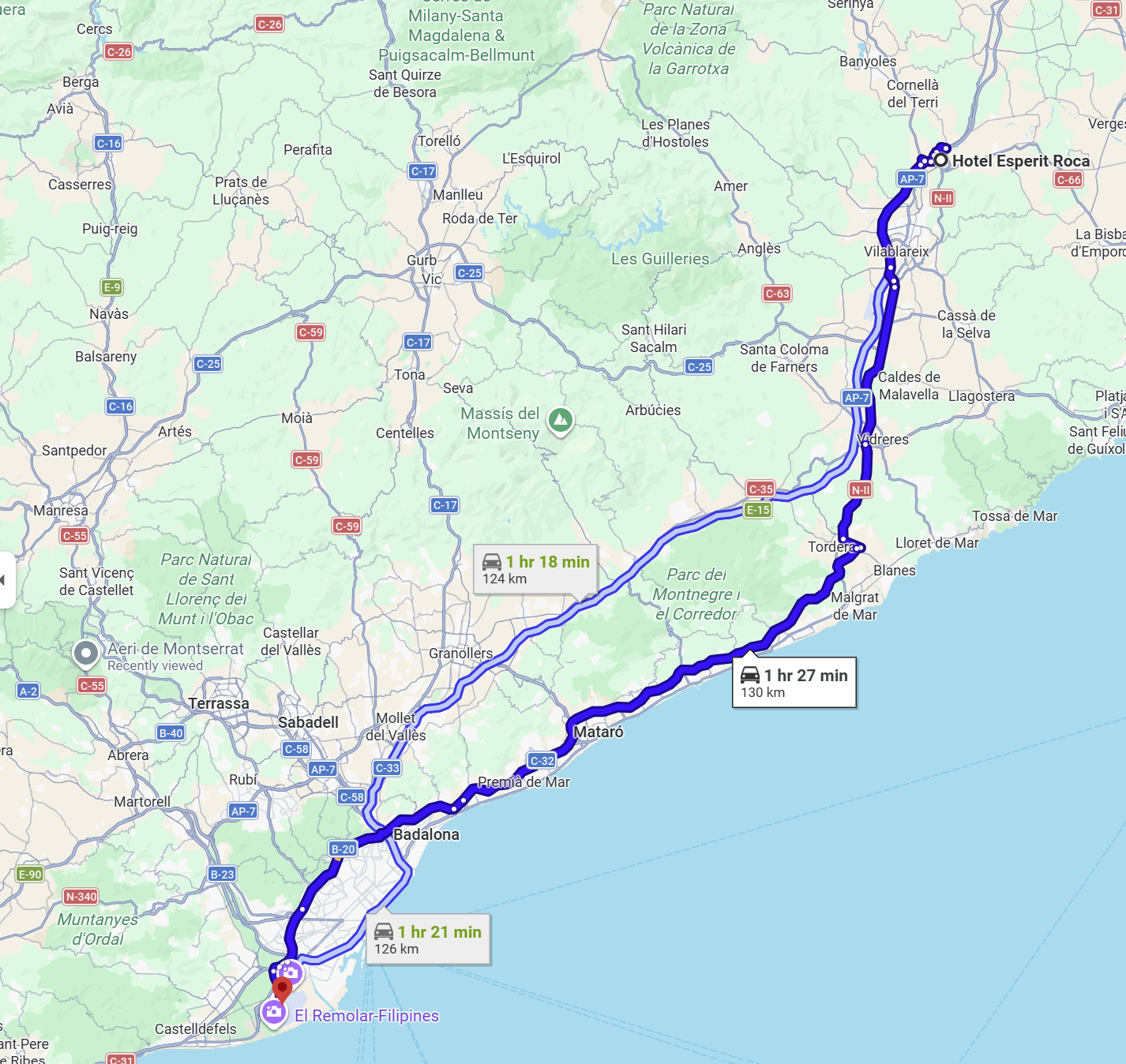 Google Maps Route: Esperit Roca to BCN